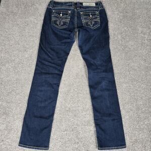 Rock Revival Jeans Womens 30 Blue Easy Skinny Alivia Buckle Stretch Embroidered